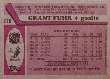 1987-88 Topps #178 Grant Fuhr Back