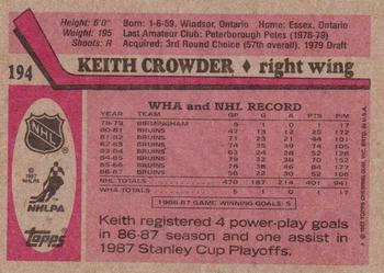 1987-88 Topps #194 Keith Crowder Back