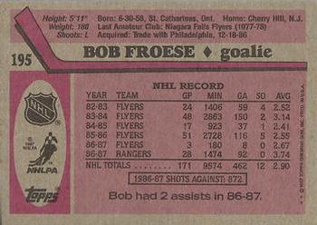 1987-88 Topps #195 Bob Froese Back