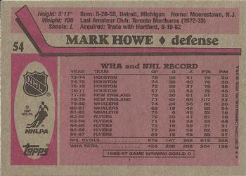 1987-88 Topps #54 Mark Howe Back