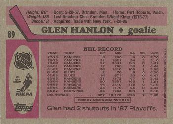 1987-88 Topps #89 Glen Hanlon Back