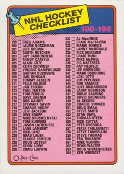 1988-89 O-Pee-Chee #198 Checklist: 100-198 Front
