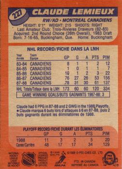 1988-89 O-Pee-Chee #227 Claude Lemieux Back