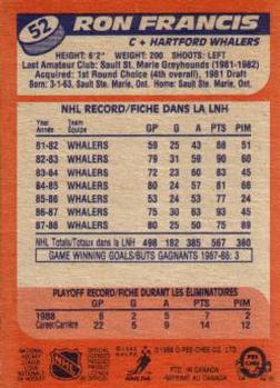 1988-89 O-Pee-Chee #52 Ron Francis Back