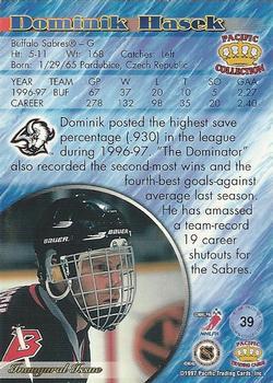 1997-98 Pacific Crown Collection - Ice Blue #39 Dominik Hasek Back