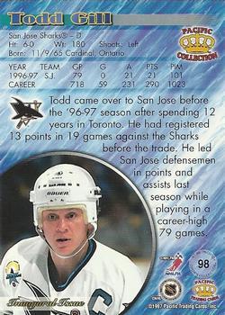 1997-98 Pacific Crown Collection - Ice Blue #98 Todd Gill Back
