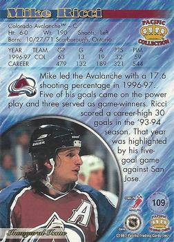 1997-98 Pacific Crown Collection - Silver #109 Mike Ricci Back