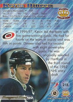 1997-98 Pacific Crown Collection - Silver #218 Kevin Dineen Back