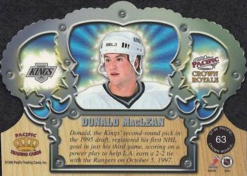1997-98 Pacific Crown Royale - Ice Blue #63 Donald MacLean Back