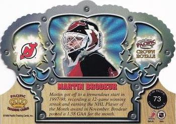 1997-98 Pacific Crown Royale - Silver #73 Martin Brodeur Back