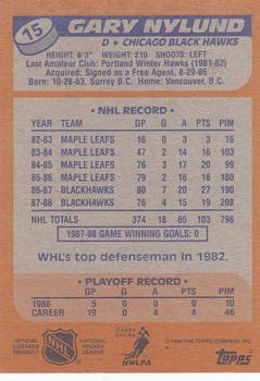 1988-89 Topps #15 Gary Nylund Back