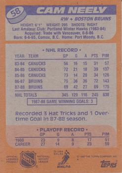 1988-89 Topps #58 Cam Neely Back