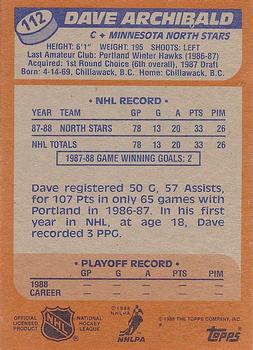 1988-89 Topps #112 Dave Archibald Back