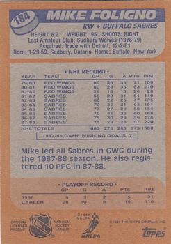 1988-89 Topps #184 Mike Foligno Back