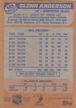 1988-89 Topps #189 Glenn Anderson Back