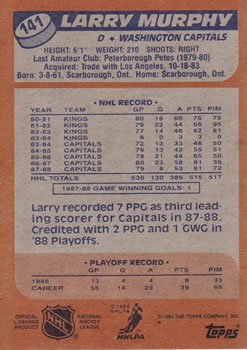 1988-89 Topps #141 Larry Murphy Back
