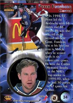 1997-98 Pacific Invincible - Ice Blue #34 Peter Forsberg Back