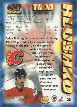 1997-98 Pacific Invincible - NHL Regime #28 Todd Hlushko Back