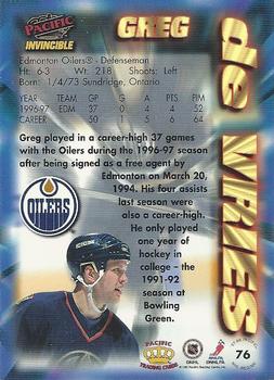 1997-98 Pacific Invincible - NHL Regime #76 Greg de Vries Back