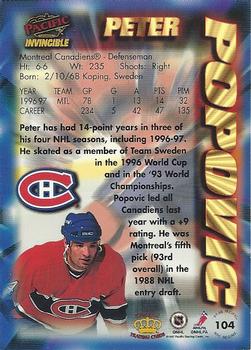 1997-98 Pacific Invincible - NHL Regime #104 Peter Popovic Back