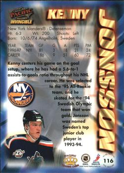 1997-98 Pacific Invincible - NHL Regime #116 Kenny Jonsson Back