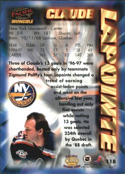1997-98 Pacific Invincible - NHL Regime #118 Claude Lapointe Back