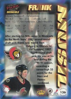 1997-98 Pacific Invincible - NHL Regime #136 Frank Musil Back