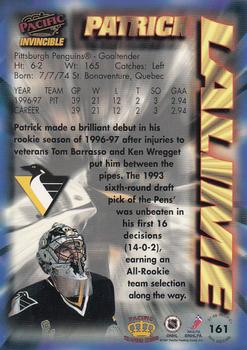 1997-98 Pacific Invincible - NHL Regime #161 Patrick Lalime Back