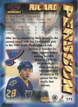 1997-98 Pacific Invincible - NHL Regime #172 Ricard Persson Back