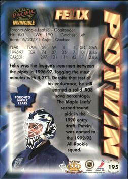 1997-98 Pacific Invincible - NHL Regime #195 Felix Potvin Back