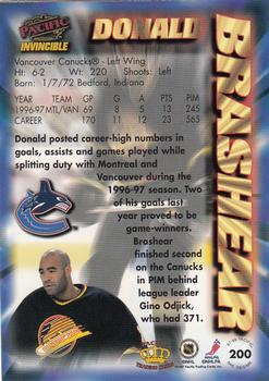 1997-98 Pacific Invincible - NHL Regime #200 Donald Brashear Back