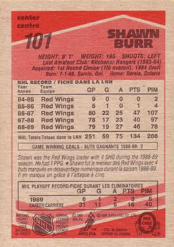 1989-90 O-Pee-Chee #101 Shawn Burr Back