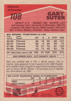 1989-90 O-Pee-Chee #108 Gary Suter Back
