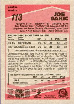 1989-90 O-Pee-Chee #113 Joe Sakic Back