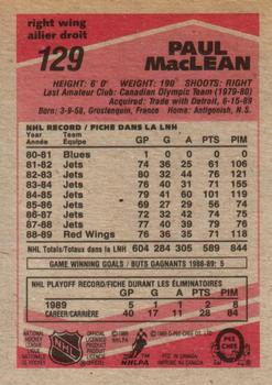 1989-90 O-Pee-Chee #129 Paul MacLean Back