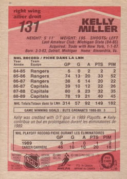 1989-90 O-Pee-Chee #131 Kelly Miller Back