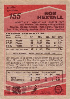 1989-90 O-Pee-Chee #155 Ron Hextall Back