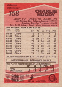 1989-90 O-Pee-Chee #158 Charlie Huddy Back
