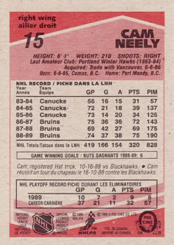 1989-90 O-Pee-Chee #15 Cam Neely Back