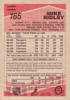 1989-90 O-Pee-Chee #165 Mike Ridley Back