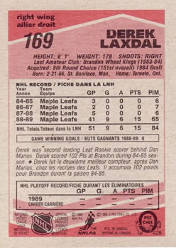 1989-90 O-Pee-Chee #169 Derek Laxdal Back