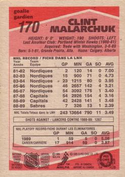 1989-90 O-Pee-Chee #170 Clint Malarchuk Back