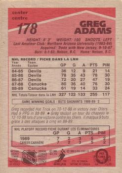 1989-90 O-Pee-Chee #178 Greg Adams Back