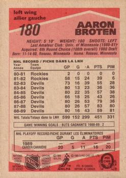 1989-90 O-Pee-Chee #180 Aaron Broten Back