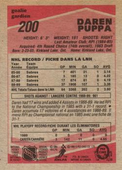 1989-90 O-Pee-Chee #200 Daren Puppa Back