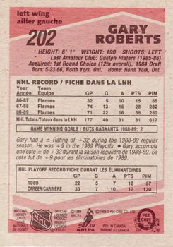 1989-90 O-Pee-Chee #202 Gary Roberts Back