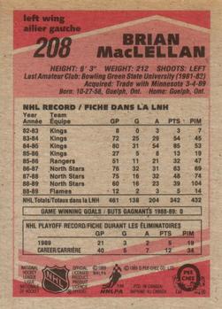 1989-90 O-Pee-Chee #208 Brian MacLellan Back