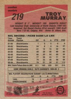 1989-90 O-Pee-Chee #219 Troy Murray Back