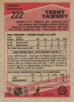 1989-90 O-Pee-Chee #222 Trent Yawney Back