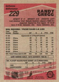 1989-90 O-Pee-Chee #229 Randy Gregg Back